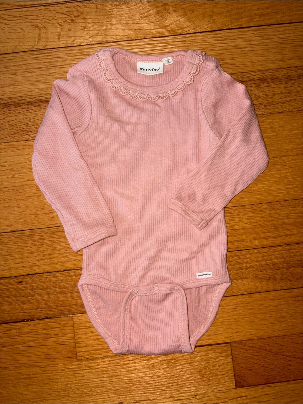 Pink Long-Sleeve Ribbed One-Piece Bodysuit